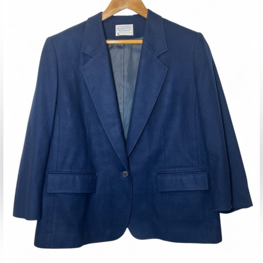 Vintage Pendleton Women 40‎ Navy Blue Single Button Notched Lapel Wool Blazer